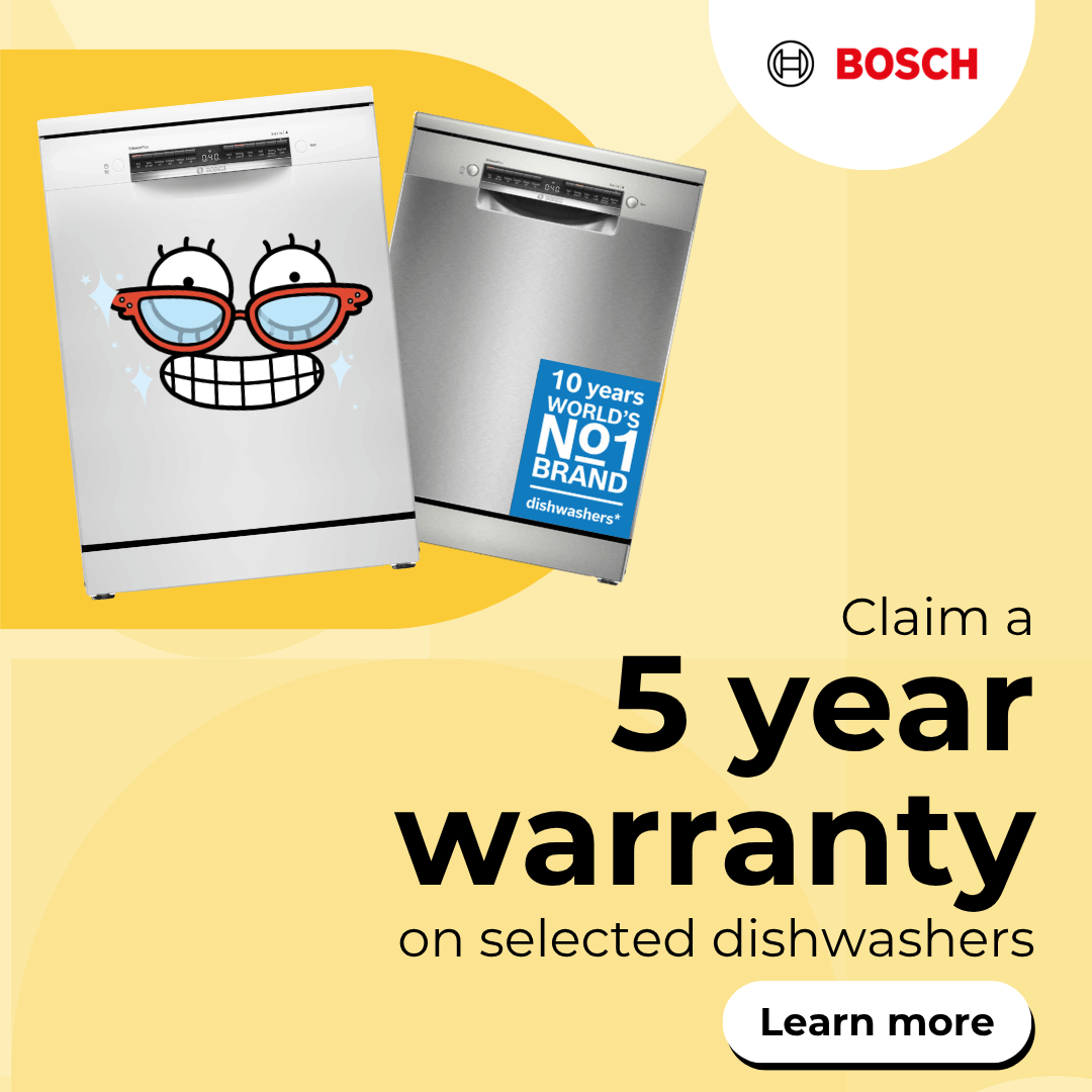 Claim a 5 year warranty on selected Bosch dishwashers